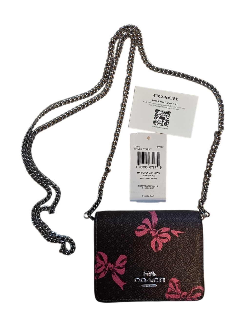 Coach Ribbon Mini Wallet On A Chain With Bow Print NWT